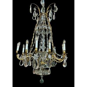 Beautiful Large Chandelier In Bronze And Crystal Late 19thc.