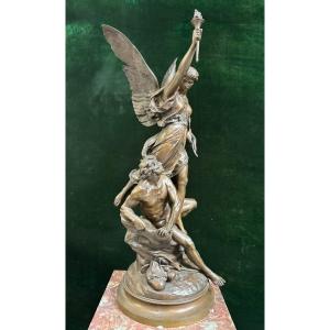 Large Bronze Sculpture "excelsior" By E.picault, 19thc.