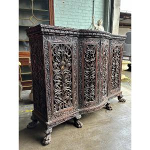 Curved Furniture With 4 Doors In Hardwood, Burma 19th Century.