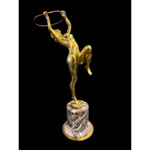Bronze Woman Dancing With An Hoop ,  Art Deco 