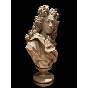 Grand Buste De Noble De Style Louis XIV En Terre Cuite 19ème. ( 79cm )