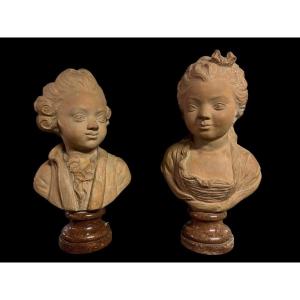 Pair Of Charming 18th Century Terracotta Busts.