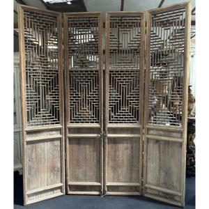 Large 4-piece Decorative Door In Solid Wood From The 19th Century.