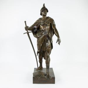 Grande Sculpture En Bronze " Le Devoir " Honor Patria Par E.picault 19ème ( 78 Cm ).