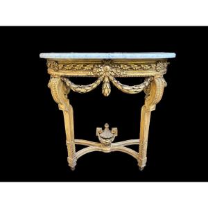 Pretty Louis XVI Style Console In Gilded Wood, 19th Century.