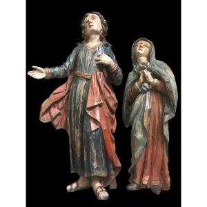 Deux Statues En Bois Polychromes Vers 1700 