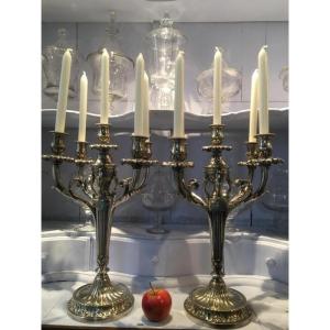 Pair Of Louis XVI Candelabra In Silvered Bronze, 19th Century.