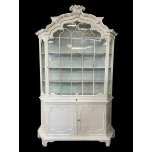 Charming Louis XV Display Cabinet With White Patina, 18th Century.