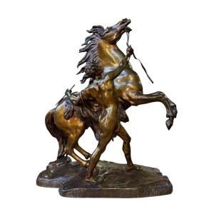 Sculpture En Bronze De Guillaume Coustou « Le Cheval De Marly » 19ème.