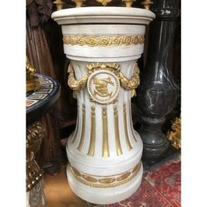 Grande Colonne En Bois Peint De Style Louis XVI 19ème.