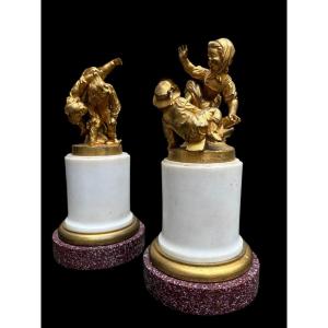 Pair Of Gilt Bronze Sculptures “children Playing” 19thc.