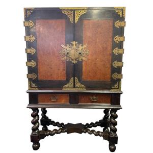 Colonial Cabinet In Ebony And Burnt Wood, 19th Century.