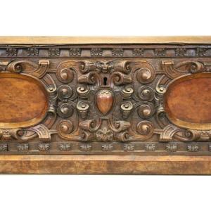 Italian Renaissance Walnut Chest From The 17th Century.