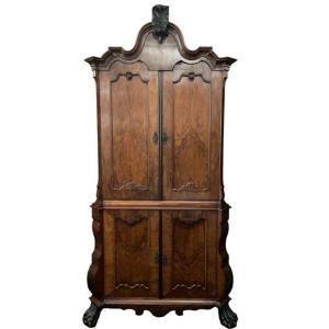 Beautiful 4-door Walnut Cabinet, Holland 18th Century.