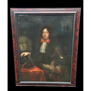 Large Portrait Of King Louis XIV, Oil On Canvas, 17th Century.