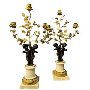 Pair Of Napoleon III Bronze Candelabras “2 Angels”