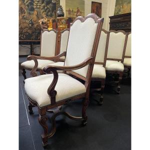 Ensemble De 10 Chaises Style Régence En Noyer 1900