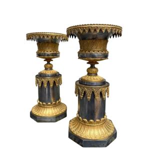 Pair Of Large Gilt/silvered Bronze Cassolettes From The Charles X Period