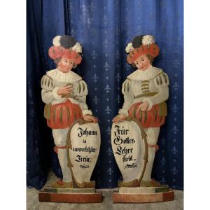 Pair Of Painted Wooden Fireplace Guards, 18th Century.