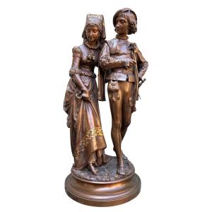 Large Double Bronze Sculpture “nobles” By A.gaudez, 19th Century.