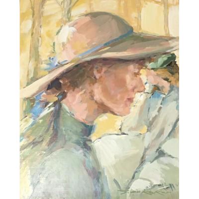 Colorful Painting "woman With Hat" 20thc.