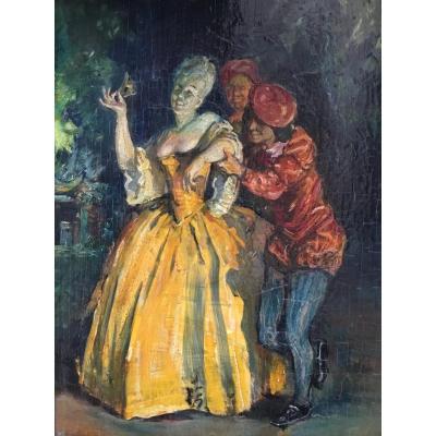 Bal Masqué Vers 1900, Signé S. Maris.