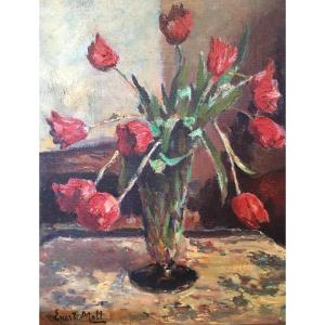 A Merry Painting Of Red Tulips