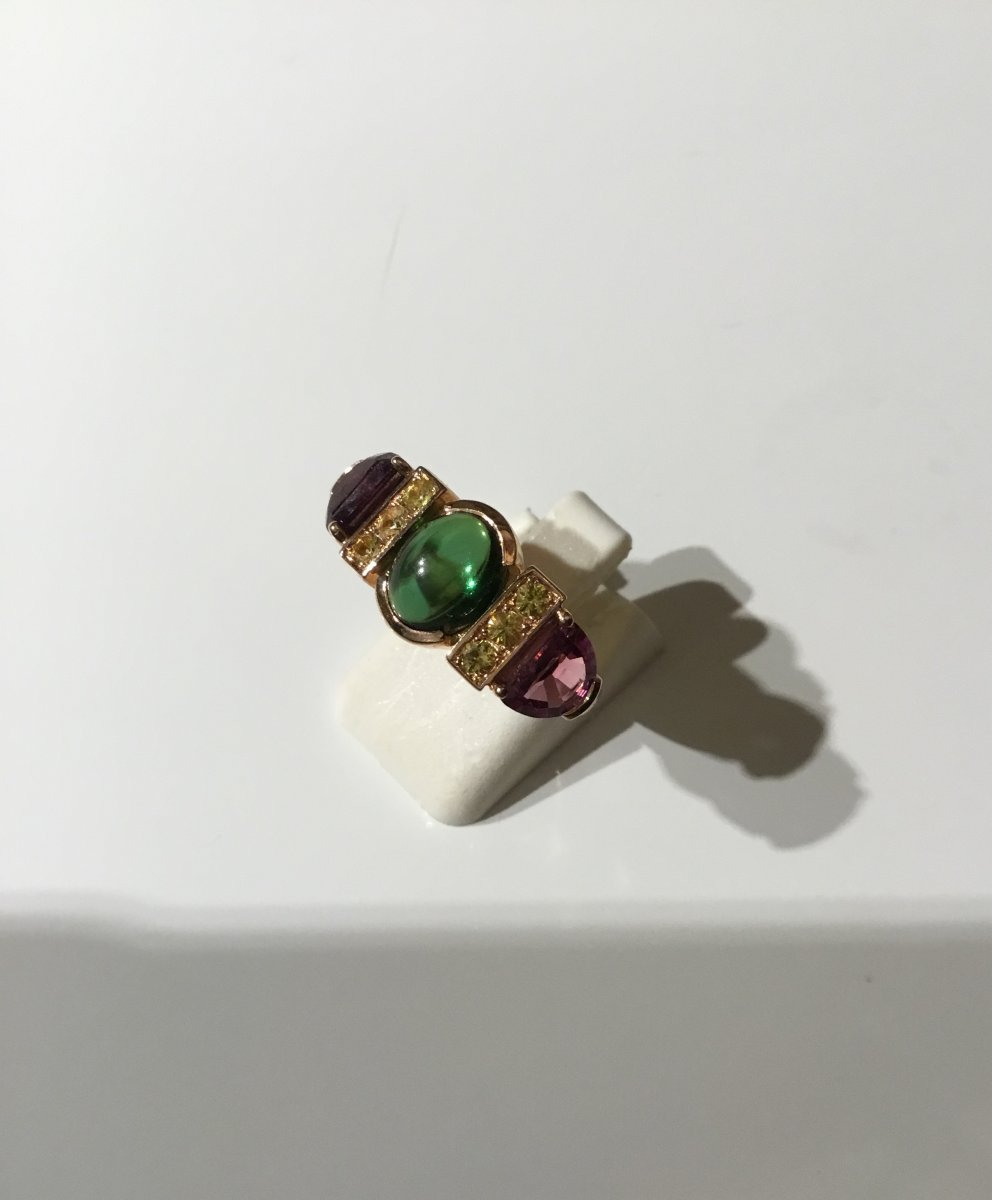 Gold Ring, Tourmaline, Yellow Sapphires And Rubellites-photo-2
