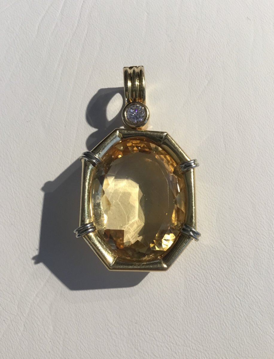 Gold, Citrine And Diamond Pendant-photo-2