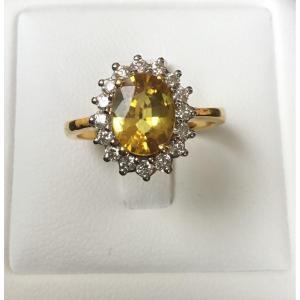 Bague or, saphir jaune et diamants