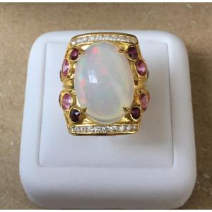 Gold, Opal, Diamond, Sapphire And Ruby Ring