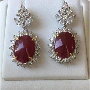 Pair Of Earrings, Gold, Rubies And Diamonds