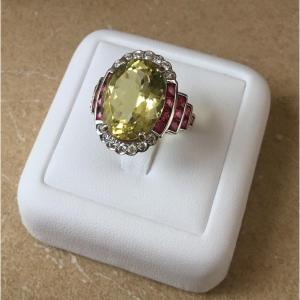 Gold, Citrine, Diamond And Ruby Ring