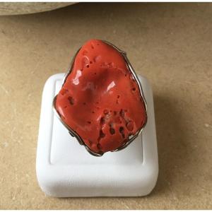 Coral And Silver Ring