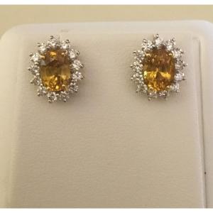 Pair Of Earrings, Gold, Yellow Sapphires And Diamonds