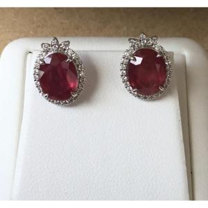 Pair Of Earrings, Gold, Rubies And Diamonds