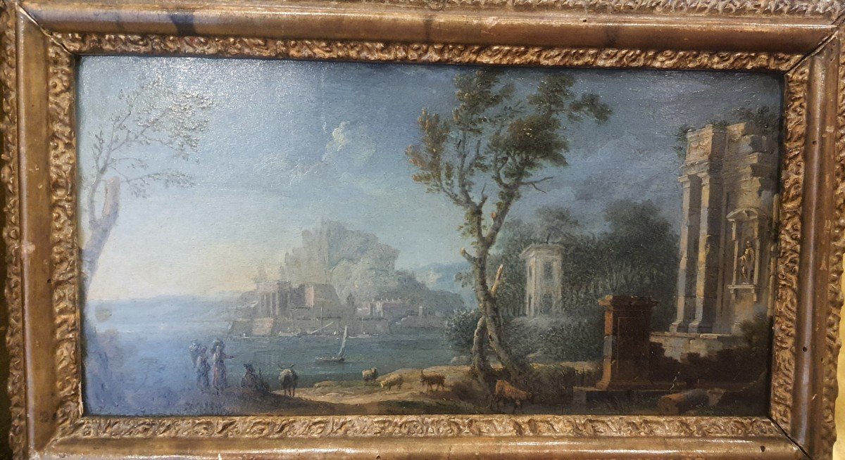 Oil On Copper Cm 27 X 14  Landscape Naples XVIII Century 