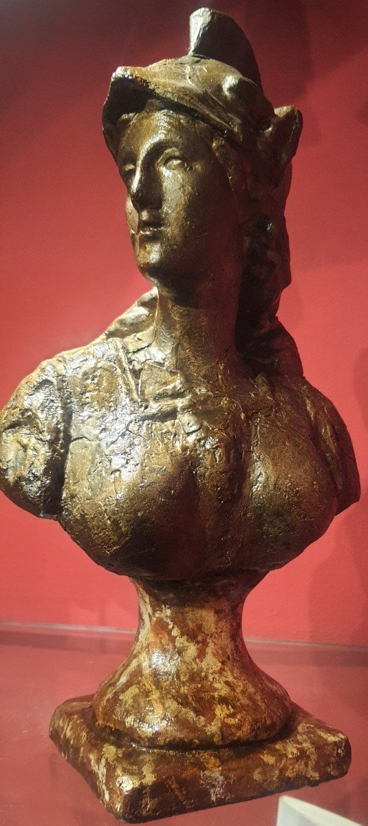 Bust Of A Warrior , Paper Macher, XVIII Century , H 35 X 21 Cm