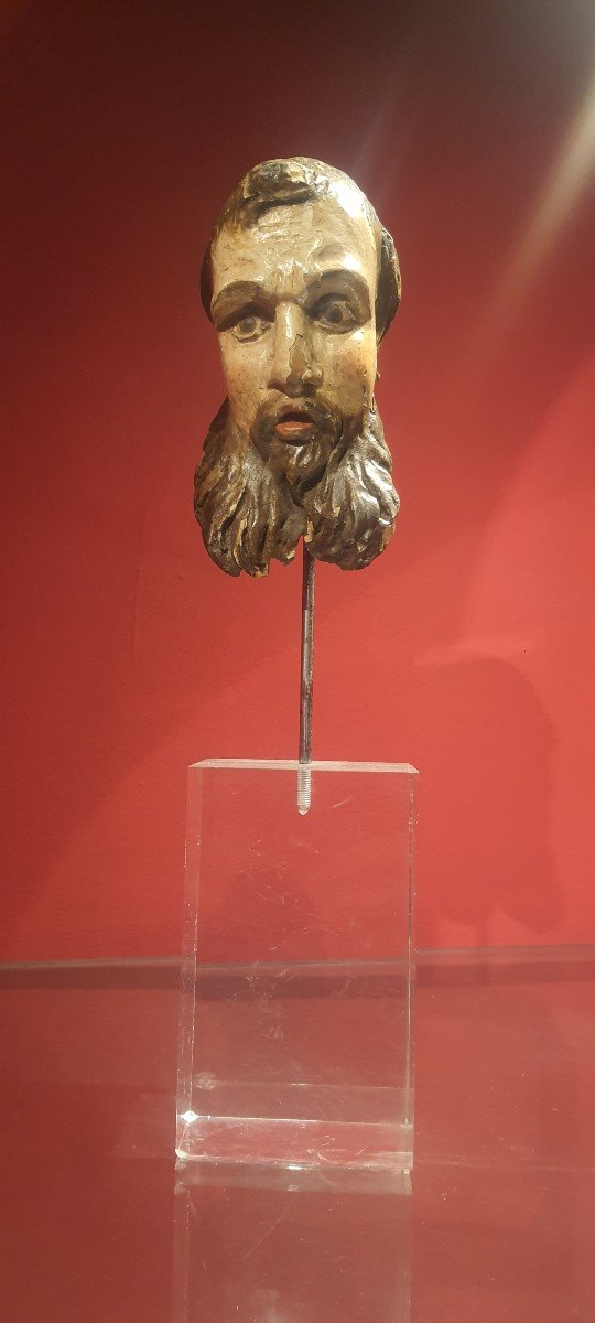 Small Bearded Man's Head, Wood Laqued, XVIII Century -photo-1