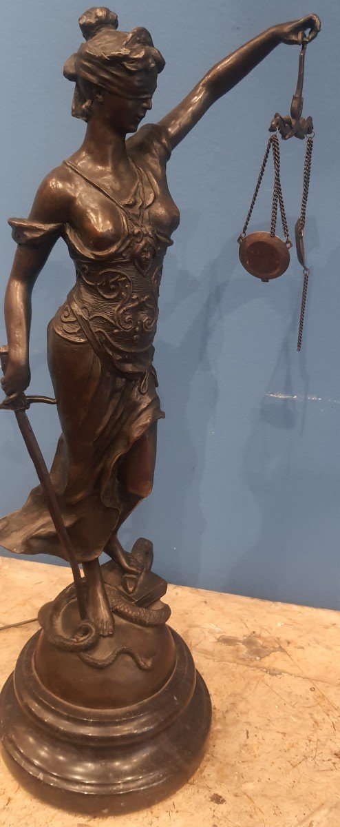 Sculture En Bronze , Cm H 47 , Allegorie De La Justice, XIX Siecle-photo-2