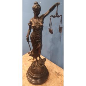 Bronze Sculpture,  Allegory Of Justice , H .47 , XIX Century 