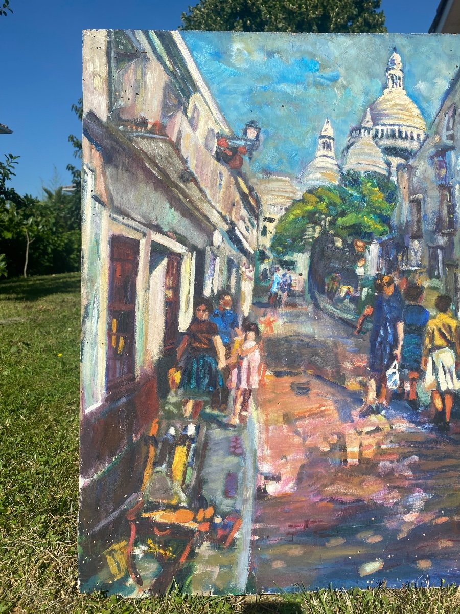 Paris Le Sacré Cœur: Huile Sur Panneau Vue De Montmartre-photo-2