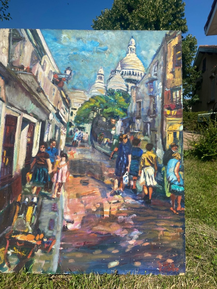 Paris Le Sacré Cœur: Huile Sur Panneau Vue De Montmartre-photo-3