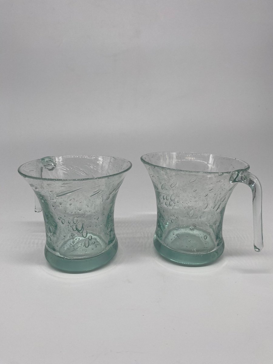 Turquoise Bubble Glass Punch Set, Medecis Shape Bucket 6 Glasses 1 Ladle-photo-2