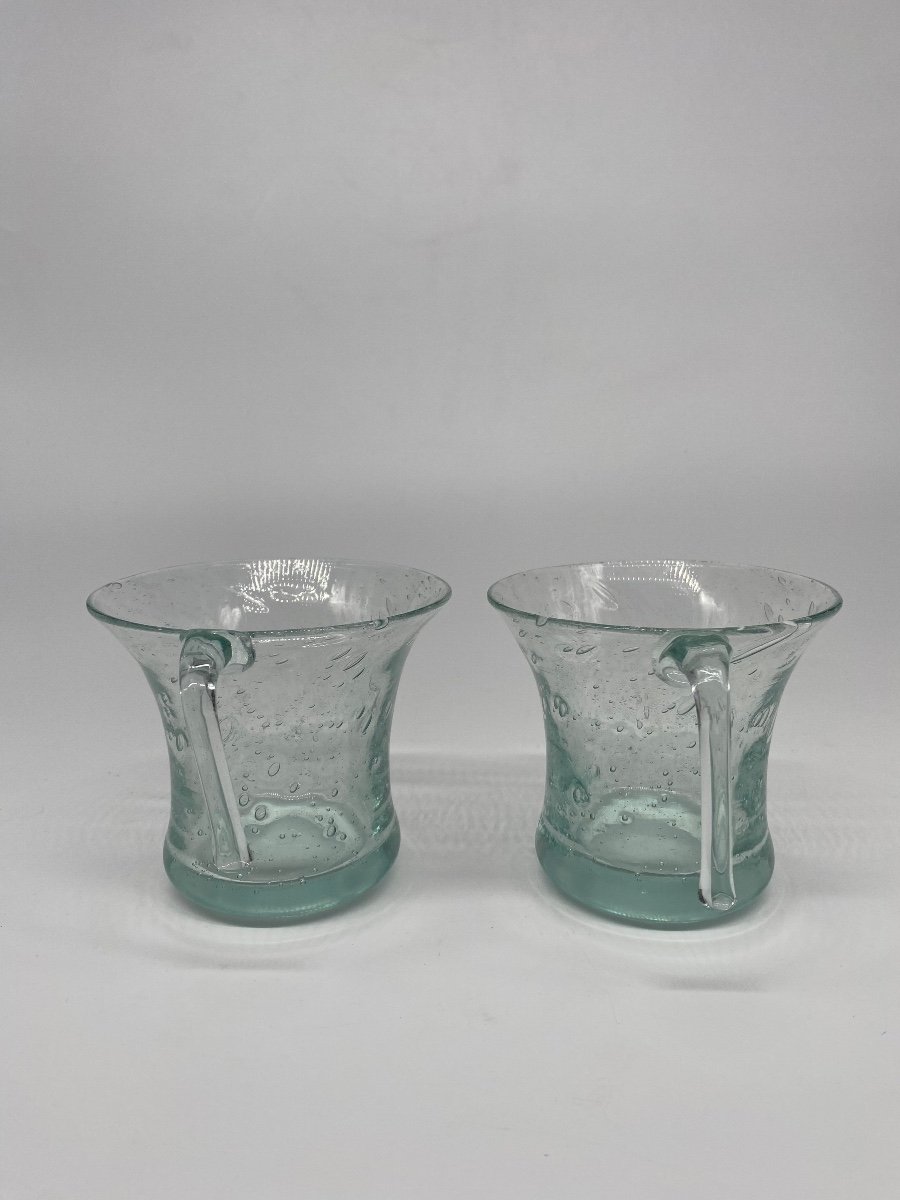 Turquoise Bubble Glass Punch Set, Medecis Shape Bucket 6 Glasses 1 Ladle-photo-3