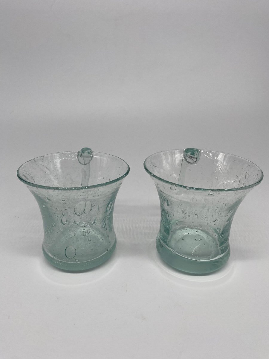 Turquoise Bubble Glass Punch Set, Medecis Shape Bucket 6 Glasses 1 Ladle-photo-4