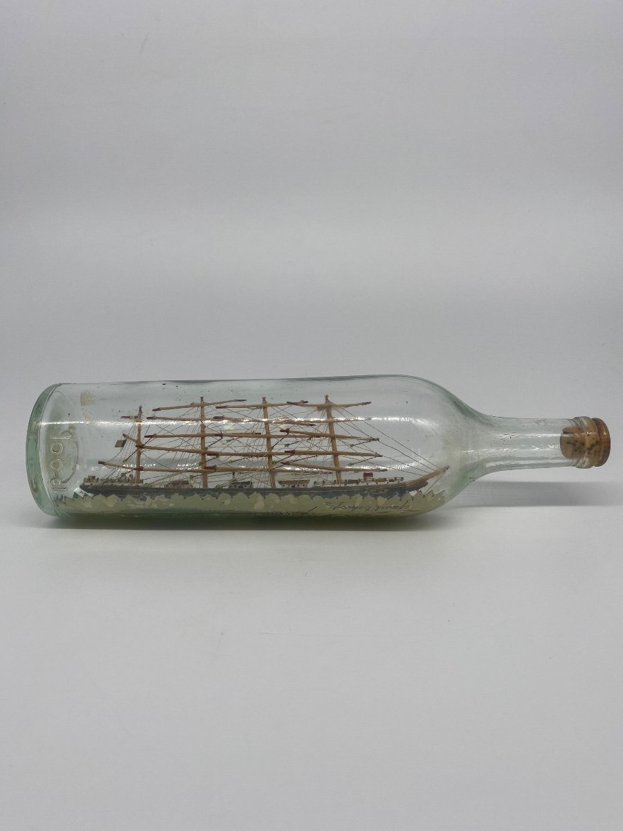 Folk Art: 4 Masted Boat In Bottle, Marine Object-photo-2