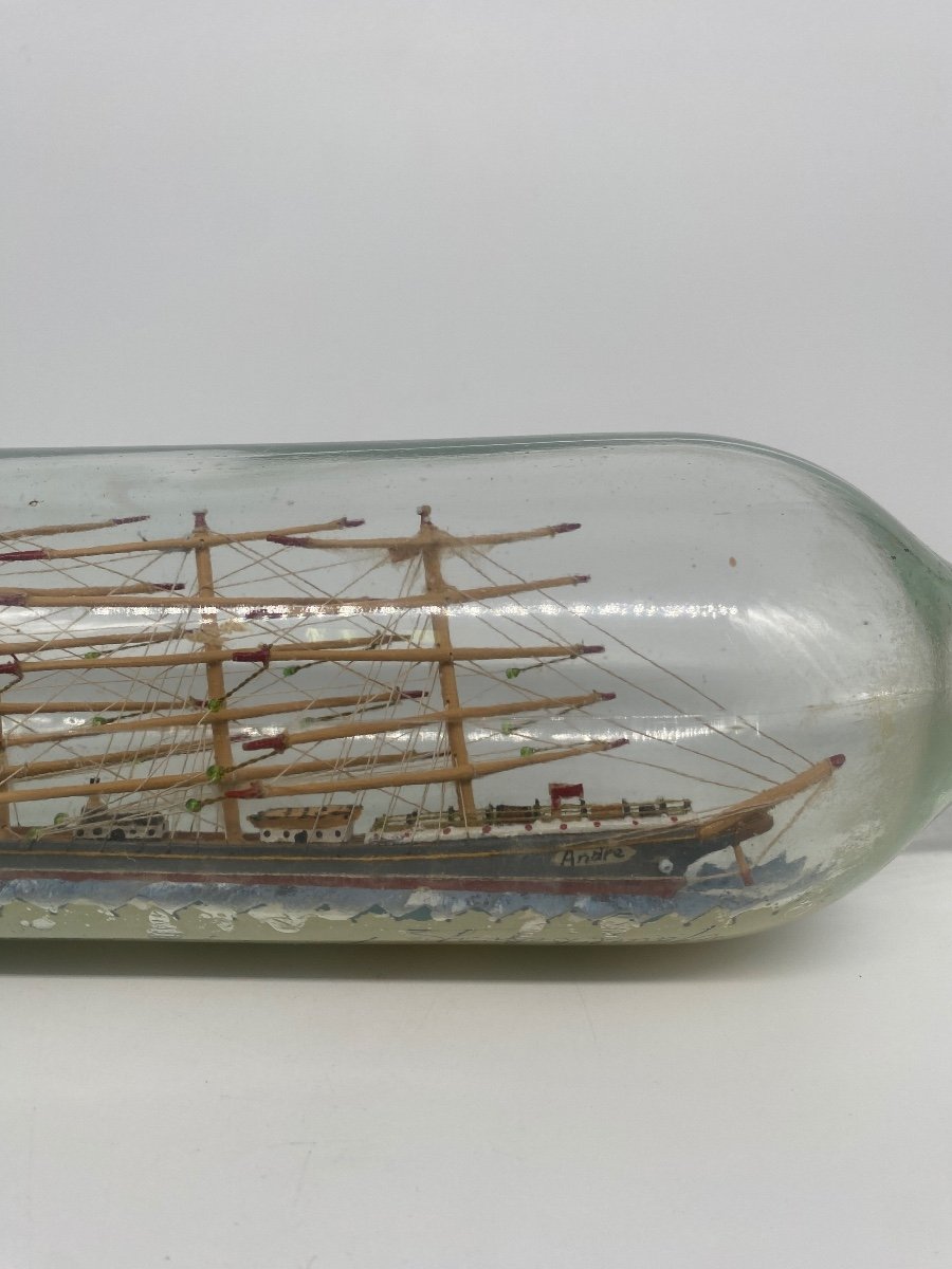 Folk Art: 4 Masted Boat In Bottle, Marine Object-photo-4