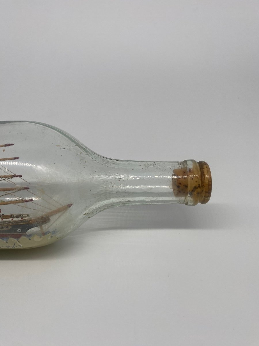 Folk Art: 4 Masted Boat In Bottle, Marine Object-photo-1