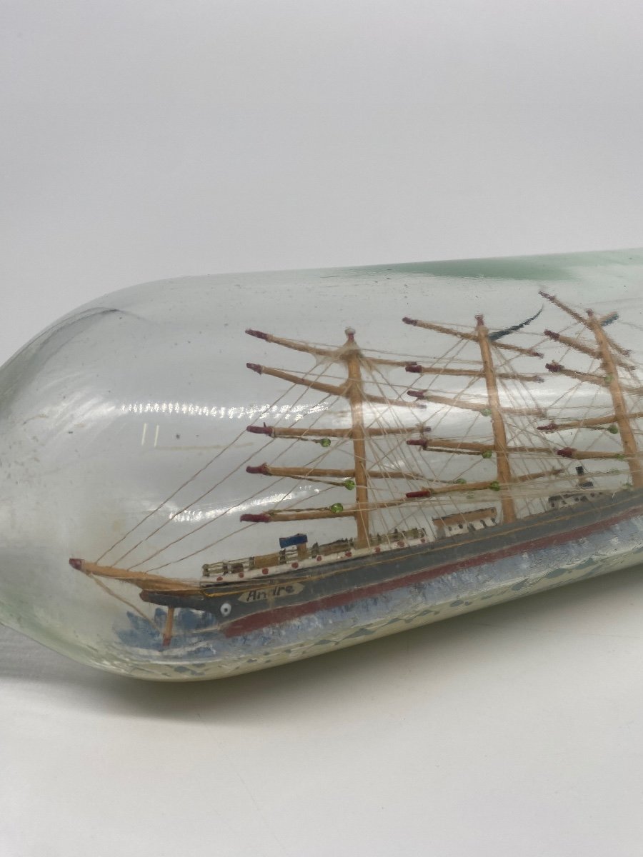 Folk Art: 4 Masted Boat In Bottle, Marine Object-photo-4